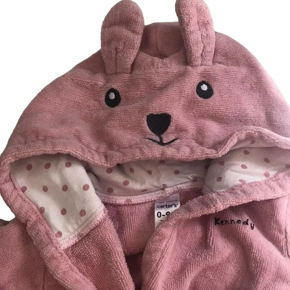 Carter's Infant Pink Bunny Hooded Robe 0-9 Months with name Kennedy on‎ it